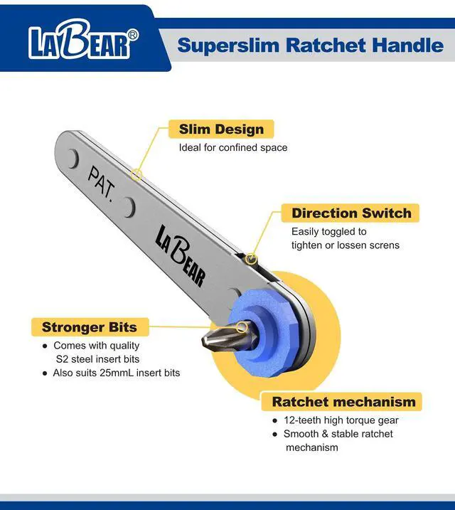 Alt view image 4 of 7 - Ultra Low Profile Mini Ratchet Wrench Set with 12-Piece Drive, Chrome Vanadium Steel