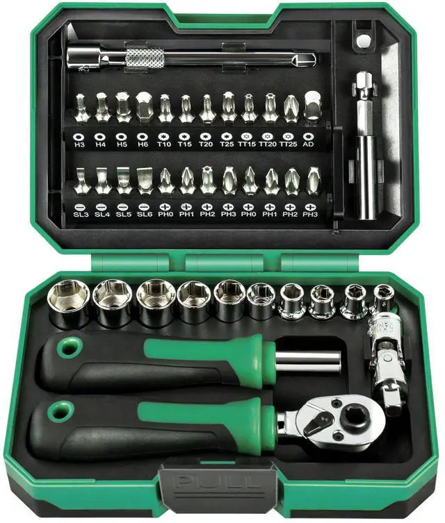 Main image of 39pcs Mini Ratchet Wrench Set, CR-V Metric Sockets with Quick-Release Ratcheting Wrench, Extension Bar, Spinner Handle & Adapter, Compact Mechanics Tool Set for Car Repair