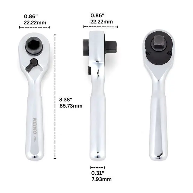 Alt view image 2 of 6 - 03002A Stubby Ratchet, 1/4 Inch Ratchet Wrench and Bit Driver, 108-Tooth Reversible Ratchet, 3.3 Degree, Mini 1/4 Ratchet Drive, Oval Head Wrench, CR-V Steel Quarter Inch Small Ratchet Wrench