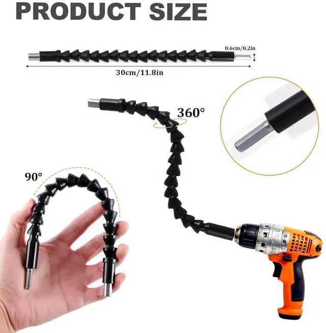 Alt view image 2 of 7 - Right Angle Drill Attachment, Flexible Drill Bit Extension, 17PC Magnetic Drill Bit Set 90/105° Angled Rotatable Socket Adapters, Ratchet Wrenches for Tight Narrow Spaces Home Garage Technicians