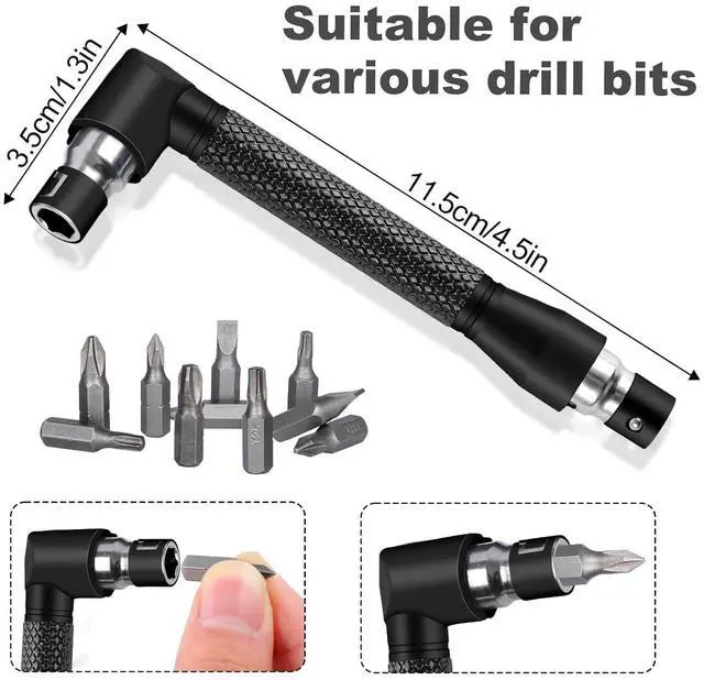 Alt view image 4 of 7 - Right Angle Drill Attachment, Flexible Drill Bit Extension, 17PC Magnetic Drill Bit Set 90/105° Angled Rotatable Socket Adapters, Ratchet Wrenches for Tight Narrow Spaces Home Garage Technicians