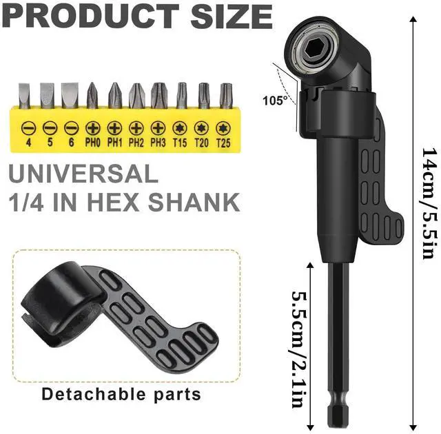 Alt view image 3 of 7 - Right Angle Drill Attachment, Flexible Drill Bit Extension, 17PC Magnetic Drill Bit Set 90/105° Angled Rotatable Socket Adapters, Ratchet Wrenches for Tight Narrow Spaces Home Garage Technicians