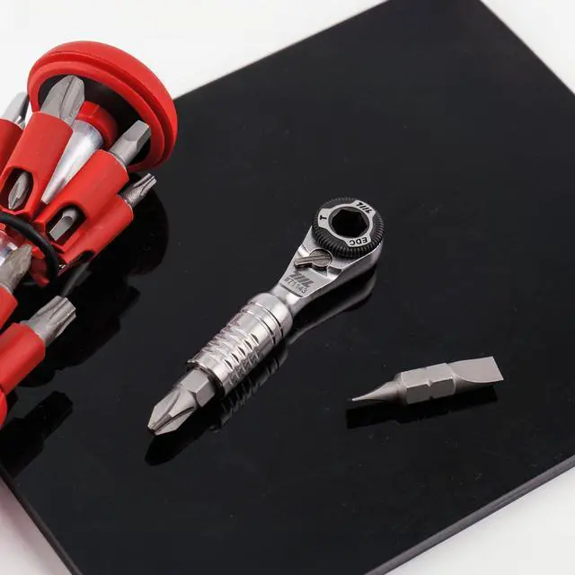 Alt view image 4 of 7 - Mini Ratchet Wrench TG - One of the World's Smallest 1/4" EDC Ratchet Wrench For Tight Spaces - Stainless Steel - For Double-ended Bits
