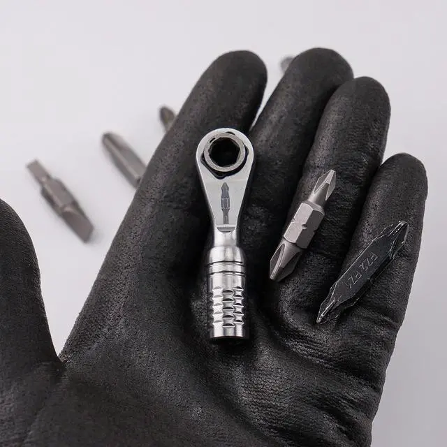 Alt view image 3 of 7 - Mini Ratchet Wrench TG - One of the World's Smallest 1/4" EDC Ratchet Wrench For Tight Spaces - Stainless Steel - For Double-ended Bits