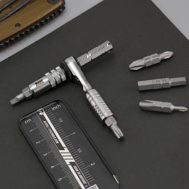 Alt view image 5 of 7 - Mini Ratchet Wrench TG - One of the World's Smallest 1/4" EDC Ratchet Wrench For Tight Spaces - Stainless Steel - For Double-ended Bits