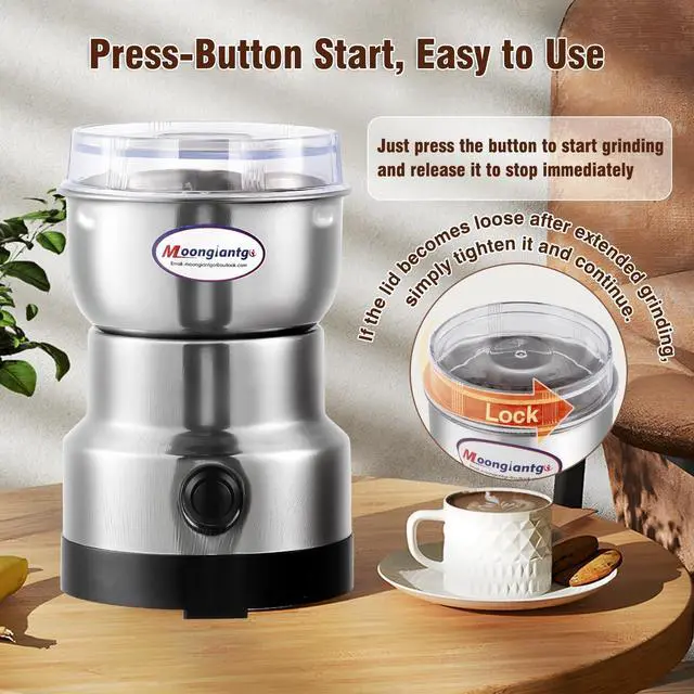 Alt view image 4 of 6 - Coffee Grinder Electric, Mini Spice Grinder, 200W 10s Fast Grinding, Dry Grain Mill for Spices Seeds Rice Beans Seasonings, with Replacment Stainless Steel Blade (Silver, 110V)