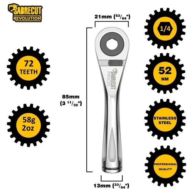 Alt view image 3 of 7 - 1 x MRSC01 Mini Micro Ratchet 1/4" Hex Stainless Steel Professional 72 Tooth Gear Hand Ratchet Wrench