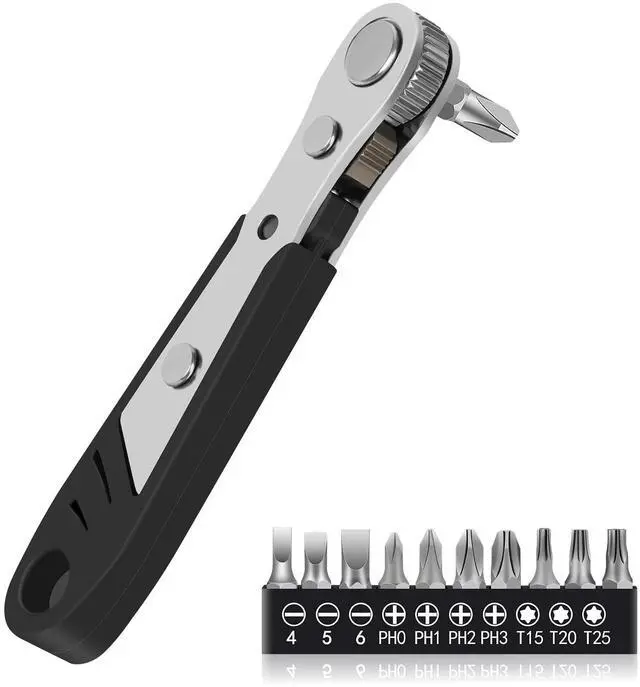 Main image of 10-In-1 Angled Ratchet Screwdriver Set90 Degree Right Angle, Angled and Offset Screwdrivers for Tight Spaces. Practical, Multifunctional, Professional Mini Ratchet Set