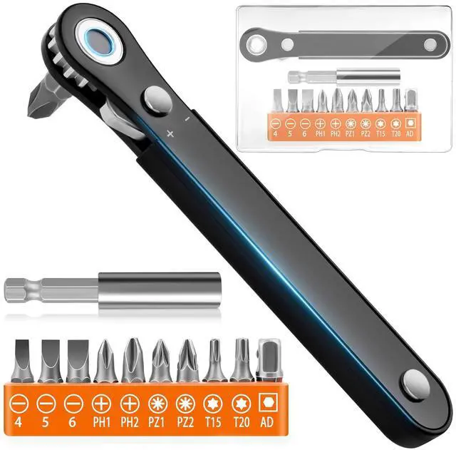 Main image of Right Angle Screwdriver Set Mens Gifts, Mini Ratcheting 90 Degree Offset Screwdriver Pocket Mini Low Profile Ratchet Wrench Bit Socket Set Sewing Machine Tool Stocking Stuffers Mens Gifts for Him