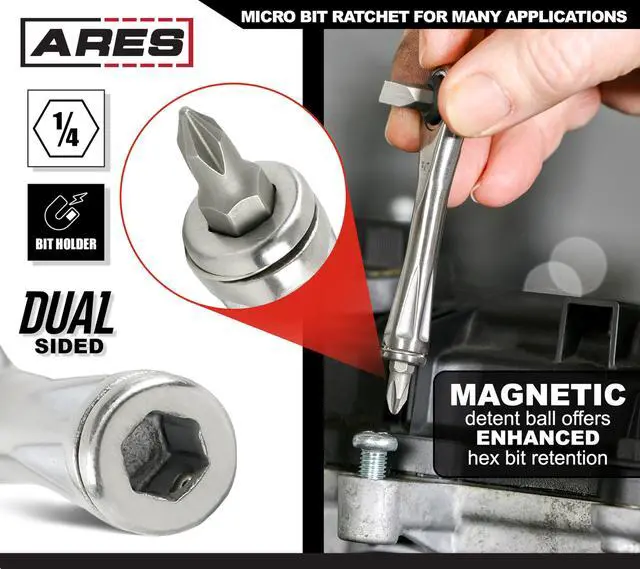 Alt view image 4 of 7 - 70040-1/4-Inch Drive Close Quarter Micro Bit Ratchet | Mini Screwdriver with High Torque 72-Tooth Gearhead - 5 Degree Sweep - Spring Loaded Detent Ball Bit Holder