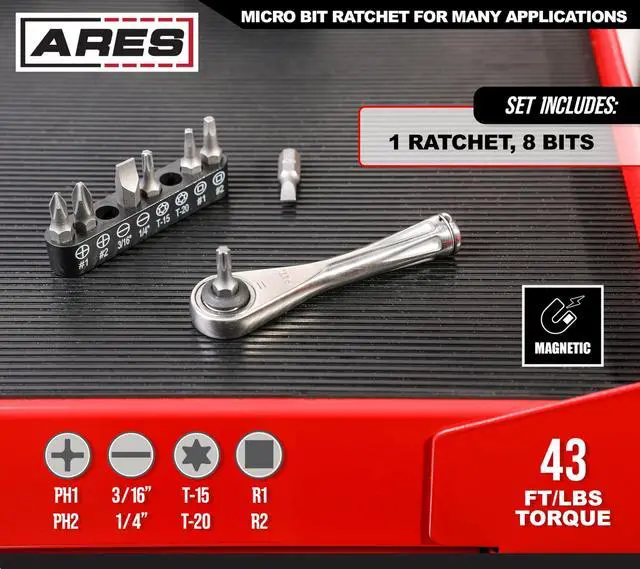 Alt view image 2 of 7 - 70040-1/4-Inch Drive Close Quarter Micro Bit Ratchet | Mini Screwdriver with High Torque 72-Tooth Gearhead - 5 Degree Sweep - Spring Loaded Detent Ball Bit Holder