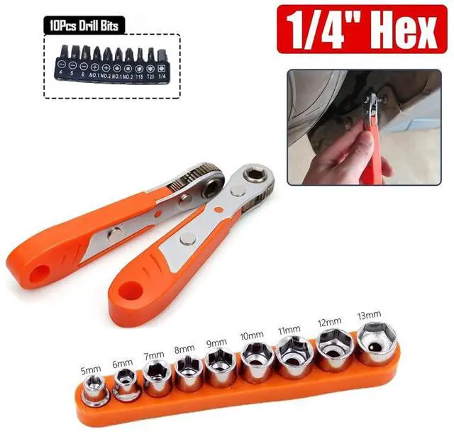 Alt view image 6 of 7 - Right Angle Screwdriver Bit Set 1/4 Inch Drive Mini Ratchet Socket Wrench Set Pocket Handle 20 Piece 90 Degree Low Profile Offset Ratcheting Wrench Driver for Small Spaces Tight Spots EDC Tool