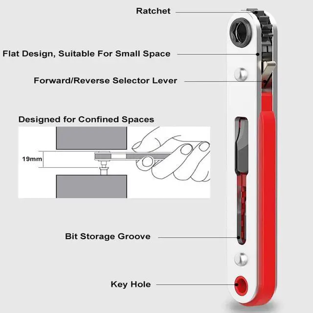 Alt view image 4 of 7 - Mini Ratchet Wrench Screwdriver,1/4 Inch Hex Screwdriver Bit Drive Ratchet Wrench Elbow Head & Flat Head Reversible Drive Handle