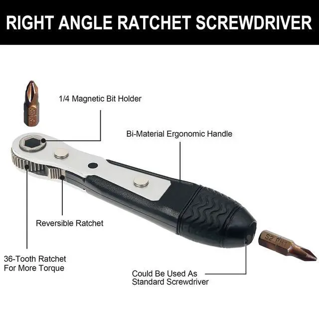 Alt view image 2 of 7 - Mini Ratchet Screwdriver Set,Right Angle Screwdriver,Short Offset Screwdrivers with Phillips, Flat, Torx, Hex, Square,Pozidriv S2-Alloy Steel Bits (36-Teeth)