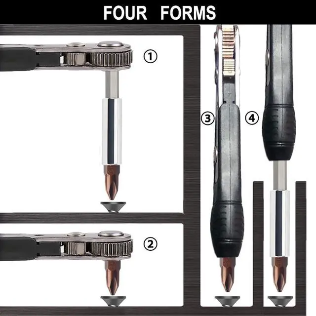 Alt view image 6 of 7 - Mini Ratchet Screwdriver Set,Right Angle Screwdriver,Short Offset Screwdrivers with Phillips, Flat, Torx, Hex, Square,Pozidriv S2-Alloy Steel Bits (36-Teeth)