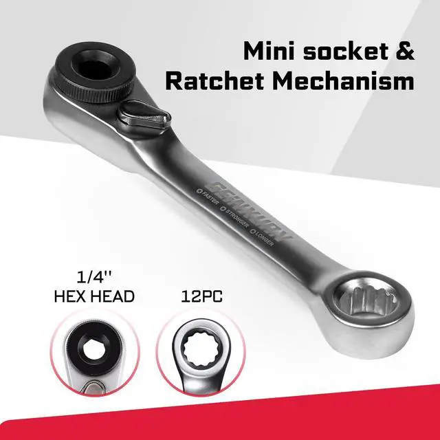 Alt view image 3 of 7 - Mini Ratchet Wrench& Bit Holder Set 4 Pcs, 1/4" Drive Ratchet Handle Wrench, 72-T Quick-Release Reversible Socket Wrench, Impact Extension Bit Holder with Case