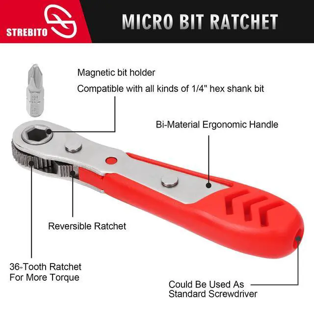 Alt view image 3 of 7 - Right Angle Screwdriver 14 Piece Mini Ratchet Set, Offset Screwdriver Low Profile Ratchet Screwdriver Set with 1/4 Ratchet, Hex, Phillips, and Torx, EDC Bit Driver for Tight Spaces, Bike