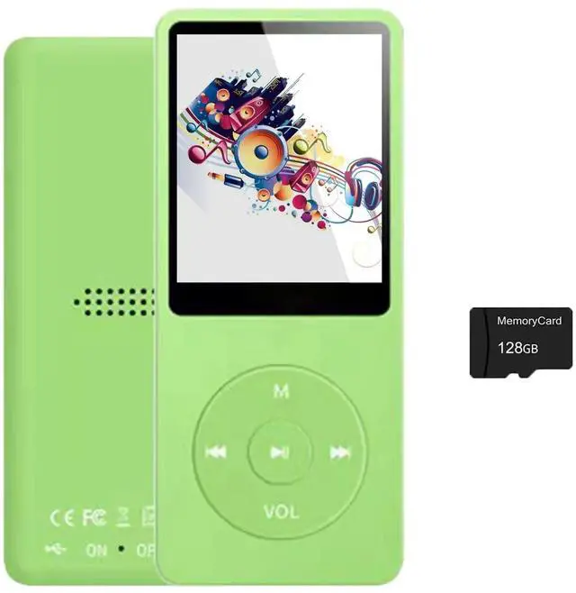 Main image of 128GB MP3 Player with Bluetooth 5.2, Portable Green Music Player for Kids with Built-in HD Speaker, FM Radio, Voice Recorder, Earphones Included