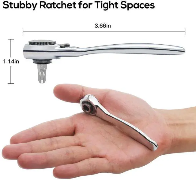 Alt view image 2 of 7 - 1/4 Mini Ratchet Set 28pcs Right Angle Screwdriver and Bit with Metric Socket Set, 72 Tooth Small Ratcheting Wrench Offset Screwdriver Low Profile Stubby Ratchet for Tight Spaces