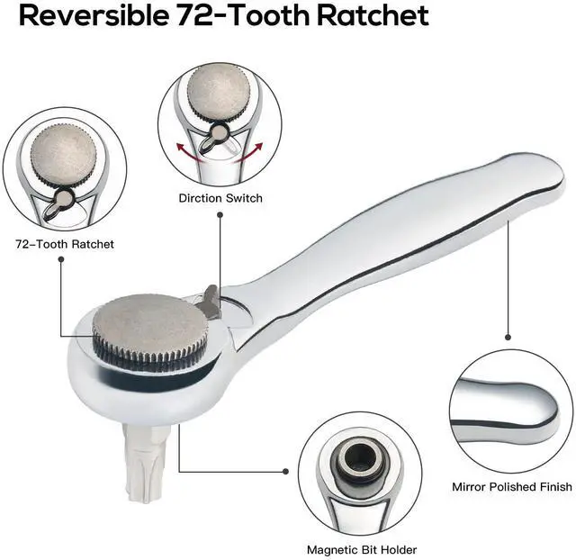 Alt view image 3 of 7 - 1/4 Mini Ratchet Set 28pcs Right Angle Screwdriver and Bit with Metric Socket Set, 72 Tooth Small Ratcheting Wrench Offset Screwdriver Low Profile Stubby Ratchet for Tight Spaces