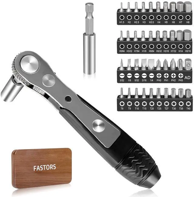 Main image of Right Angle Screwdriver,42 PCS 1/4 Mini Ratchet Set,90 Degree Offset Ratcheting Wrench,Hex/Torx/Slotted/Phillips Magnetic Bits,Stocking Stuffers for Men&Women