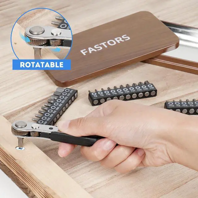 Alt view image 5 of 7 - Right Angle Screwdriver,42 PCS 1/4 Mini Ratchet Set,90 Degree Offset Ratcheting Wrench,Hex/Torx/Slotted/Phillips Magnetic Bits,Stocking Stuffers for Men&Women
