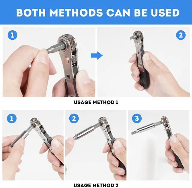 Alt view image 6 of 7 - Right Angle Screwdriver,42 PCS 1/4 Mini Ratchet Set,90 Degree Offset Ratcheting Wrench,Hex/Torx/Slotted/Phillips Magnetic Bits,Stocking Stuffers for Men&Women