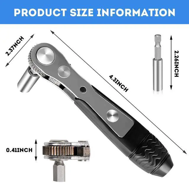 Alt view image 7 of 7 - Right Angle Screwdriver,42 PCS 1/4 Mini Ratchet Set,90 Degree Offset Ratcheting Wrench,Hex/Torx/Slotted/Phillips Magnetic Bits,Stocking Stuffers for Men&Women