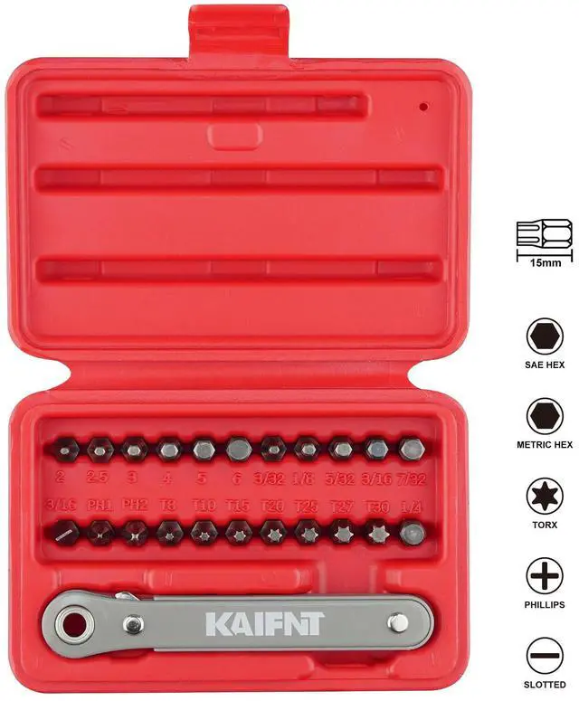 Alt view image 3 of 5 - K451 Ultra Low Profile Screwdriver Bit Set with Mini Ratchet Wrench, 1/4-Inch Drive, 23-Piece