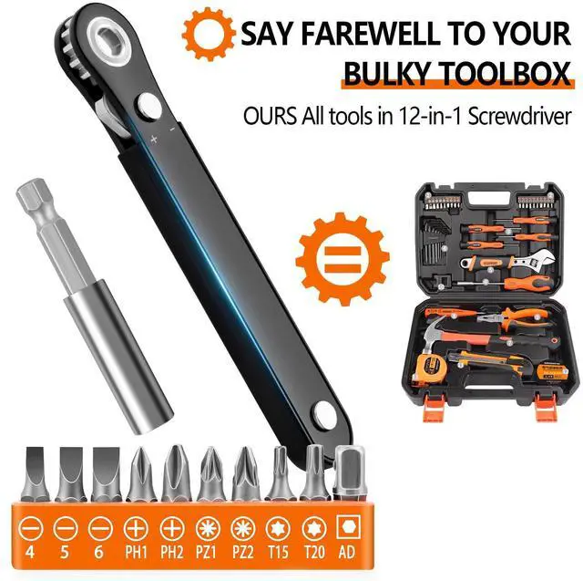 Alt view image 2 of 7 - Right Angle Screwdriver Set Mens Gifts, Mini Ratcheting 90 Degree Offset Screwdriver Pocket Mini Low Profile Ratchet Wrench Bit Socket Set Sewing Machine Tool Stocking Stuffers Mens Gifts for Him