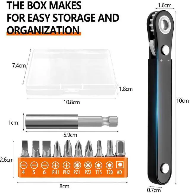 Alt view image 3 of 7 - Right Angle Screwdriver Set Mens Gifts, Mini Ratcheting 90 Degree Offset Screwdriver Pocket Mini Low Profile Ratchet Wrench Bit Socket Set Sewing Machine Tool Stocking Stuffers Mens Gifts for Him