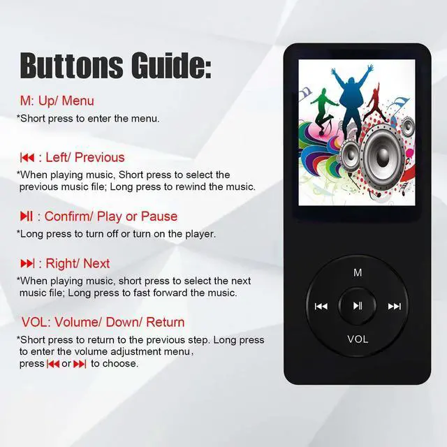 Alt view image 3 of 7 - 128GB MP3 Player with Bluetooth 5.2, Portable Black Music Player for Kids with Built-in HD Speaker, FM Radio, Voice Recorder, Earphones Included