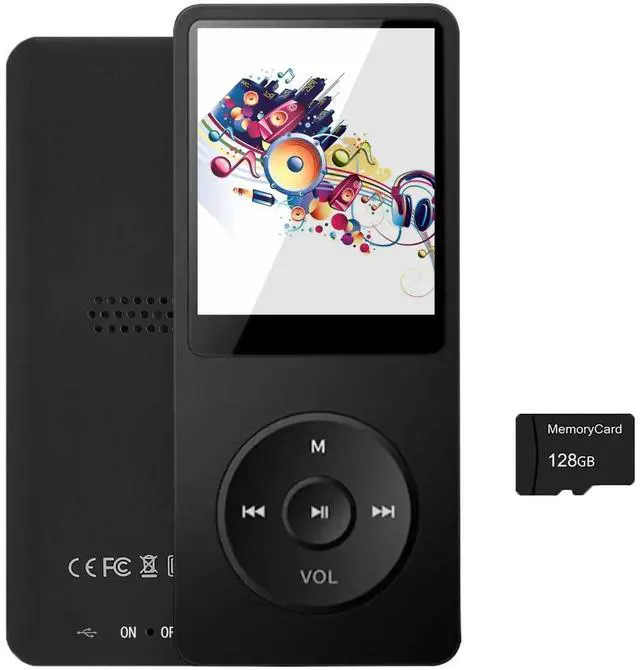 Main image of 128GB MP3 Player with Bluetooth 5.2, Portable Black Music Player for Kids with Built-in HD Speaker, FM Radio, Voice Recorder, Earphones Included