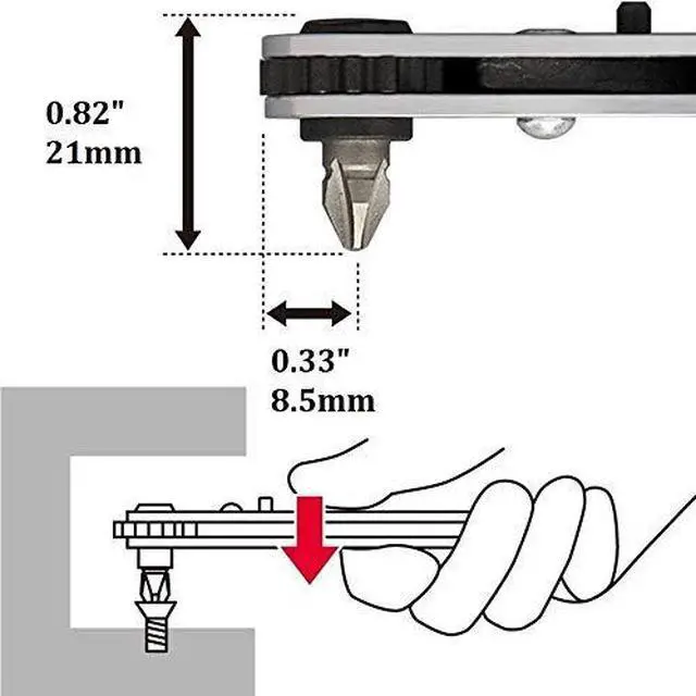 Alt view image 4 of 7 - Ultra Low Profile Offset Ratcheting Screwdriver 90 Degree Angled For Tight Area (Magnetic 2 Bits Set) Straight Flathead, Green