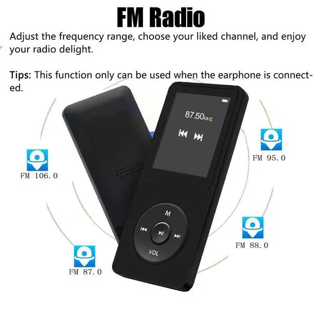 Alt view image 6 of 7 - 128GB MP3 Player with Bluetooth 5.2, Portable Black Music Player for Kids with Built-in HD Speaker, FM Radio, Voice Recorder, Earphones Included
