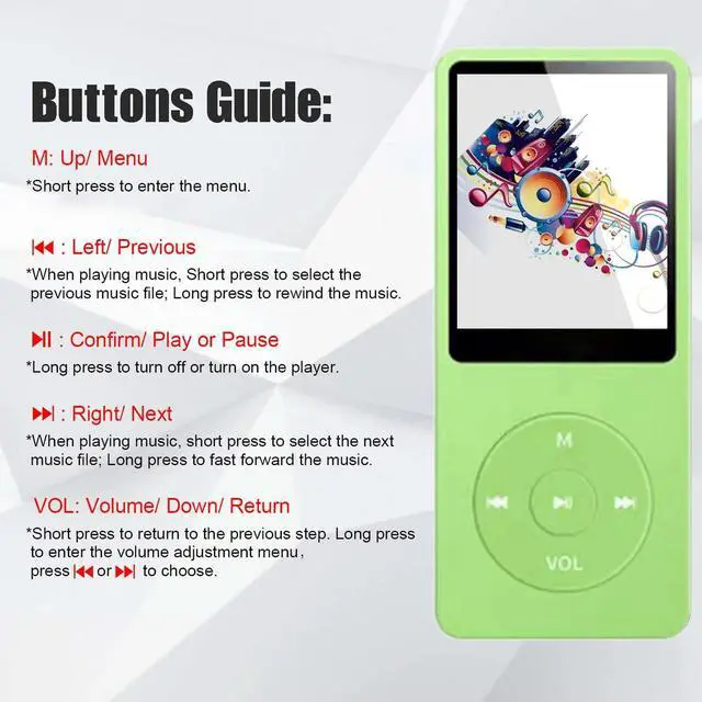Alt view image 3 of 7 - 128GB MP3 Player with Bluetooth 5.2, Portable Green Music Player for Kids with Built-in HD Speaker, FM Radio, Voice Recorder, Earphones Included