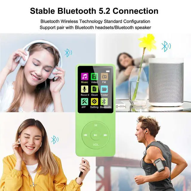 Alt view image 4 of 7 - 128GB MP3 Player with Bluetooth 5.2, Portable Green Music Player for Kids with Built-in HD Speaker, FM Radio, Voice Recorder, Earphones Included
