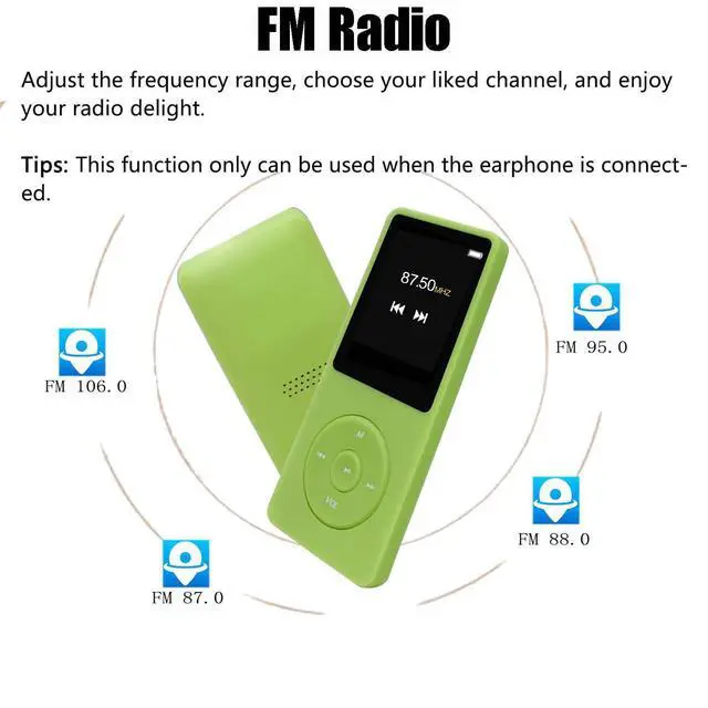 Alt view image 6 of 7 - 128GB MP3 Player with Bluetooth 5.2, Portable Green Music Player for Kids with Built-in HD Speaker, FM Radio, Voice Recorder, Earphones Included