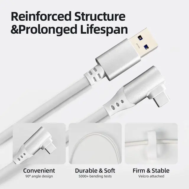 Alt view image 4 of 6 - VR Link Cable 16FT USB 3.0 Type-C to Type-A High Speed Data Transfer Cable for Meta Quest 3S/Quest 3/Oculus Quest 2/Pico 4 Accessories and PC/SteamVR (Silver)