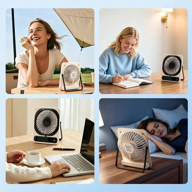 Alt view image 6 of 7 - Portable Desk Fan Battery Operated, Quiet USB Rechargeable Mini Personal Fan with 10H Battery 5 Speeds 180° Foldable Design Small Table for Office Home Bedroom Travel Camping