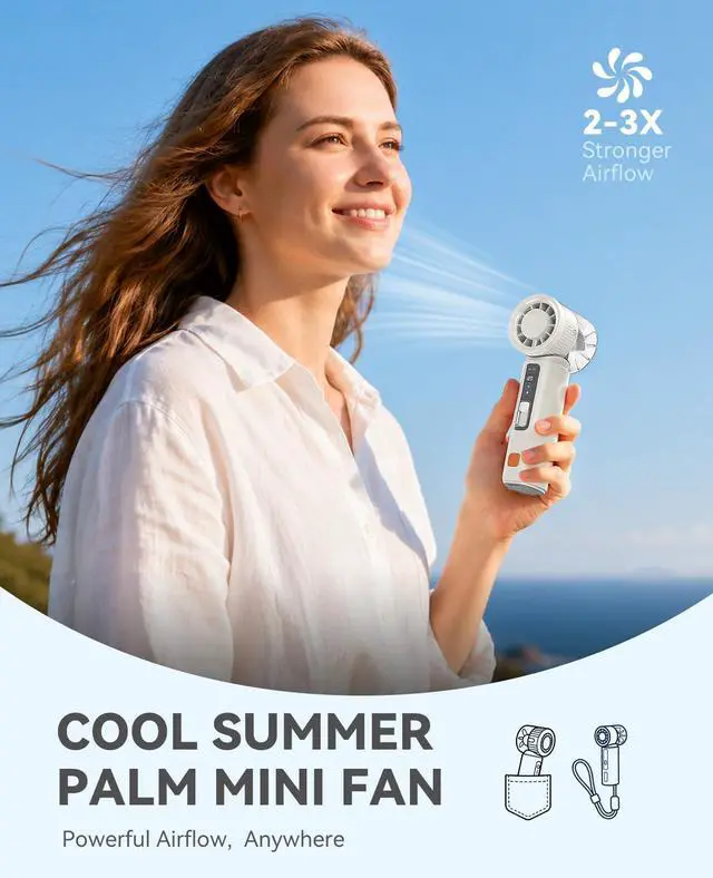 Alt view image 2 of 5 - Handheld Mini Fan, Portable Fan with Ice Cooler, 120 Speed Powerful Turbo Personal Cooling Fan with Strong Airflow, Small Pocket for Travel, Outdoor, Makeup, Summer Gift -MiFan White
