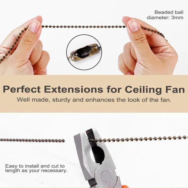 Alt view image 5 of 7 - 4 Pack Bronzed Ceiling Fan Pull Chain Extension, 12 Inches Classic Drop Shaped Pendant Pull Chains for Ceiling Fans and Lights, Decorative Fan Pulls Extenders with Connector (2 light and 2 fan)