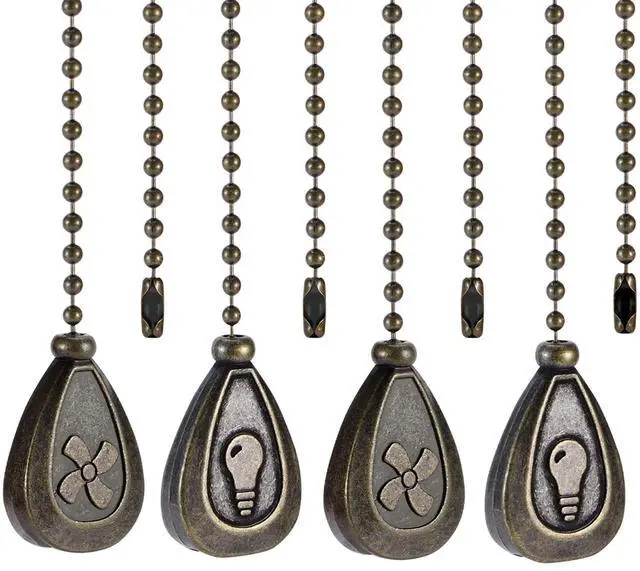 Main image of 4 Pack Bronzed Ceiling Fan Pull Chain Extension, 12 Inches Classic Drop Shaped Pendant Pull Chains for Ceiling Fans and Lights, Decorative Fan Pulls Extenders with Connector (2 light and 2 fan)
