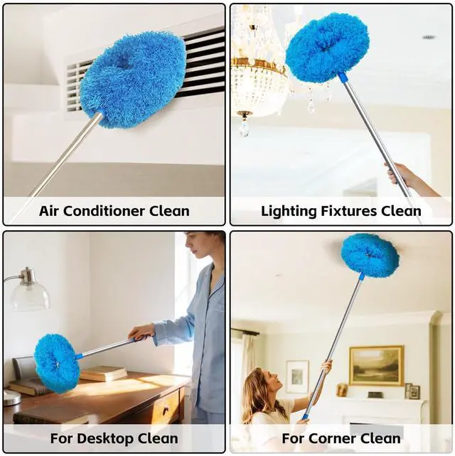 Alt view image 5 of 6 - Ceiling Fan Cleaner Duster, Reusable Microfiber Duster with Extension Pole, 13 to 48 Inch Fan Blade Cleaner, Removable Dusters for Cleaning Walls Bookshelves Door Window Top (Blue)