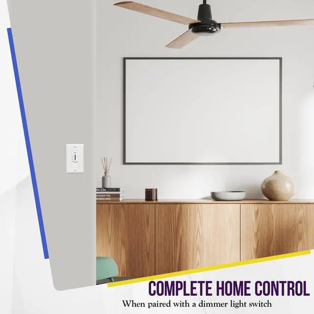 Alt view image 5 of 6 - 3 Speed In Wall Ceiling Fan Control, Slide switch, 120VAC, 2.5A, Single-Pole, No Neutral Wire Required, 17000-F3-W-F, White