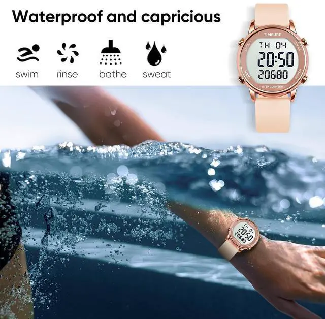 Alt view image 3 of 7 - Pedometer Watch for Women, Step Counter for Walking No App/Phone Required Step Counter, Waterproof Fitness Calorie Tracker, Distance Tracking, Alarm, Large Digital Display, TU-2509 (Pink)