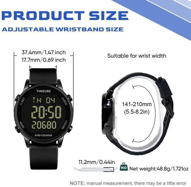 Alt view image 5 of 7 - Pedometer Watch for Women, Step Counter for Walking No App/Phone Required Step Counter, Waterproof Fitness Calorie Tracker, Distance Tracking, Alarm, Large Digital Display, TU-2509 (Pink)