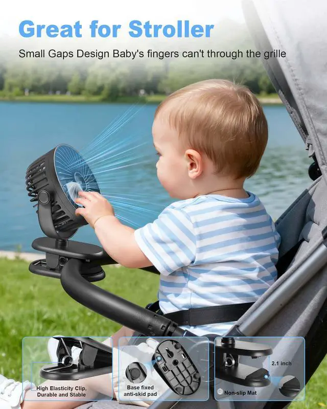 Alt view image 2 of 7 - Portable Clip on Fan, Rechargeable Stroller Fan, USB Desk Fans With TYPE-C Port 5200 mAh Battery Operated 3 Speed 360° Rotatable Personal Small Mini Table Fan for Pram Car Seat Crib Golf Cart Camping