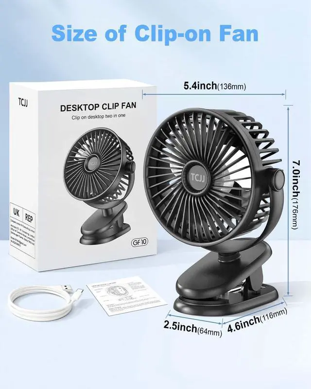 Alt view image 7 of 7 - Portable Clip on Fan, Rechargeable Stroller Fan, USB Desk Fans With TYPE-C Port 5200 mAh Battery Operated 3 Speed 360° Rotatable Personal Small Mini Table Fan for Pram Car Seat Crib Golf Cart Camping