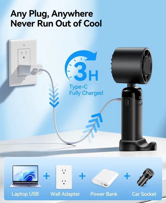 Alt view image 7 of 7 - Mini Portable Handheld Turbo Fan, Small but Mighty, 12 Hours Long-Lasting, 199-Speed Rechargeable battery Hand Held Fans, Personal Cooling Fan for Outdoor Travel, Gifts for Women & Men (Black)